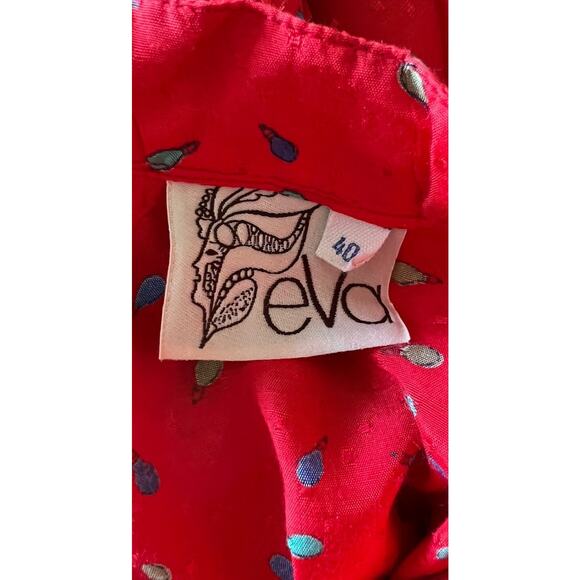Vintage EVA Women's Pussybow Dress Retro Red Lightbulb Print sz 40 - Picture 8 of 9